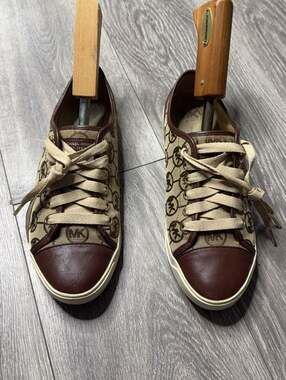 Womens Michael Kors Logo Print Canvas Sneakers Brown Size 9